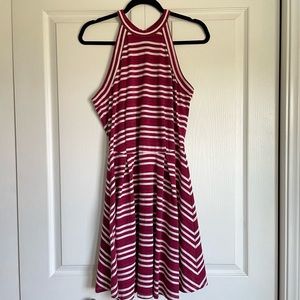 Women’s Copper Key High Neck Skater Dress - Red/White Stripe in Large
